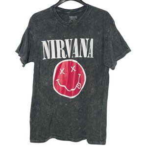 Nirvana Live '93 Smiley Face Tour Graphic T-Shirt Gray Sz LG Cotton